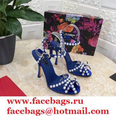 Dolce  &  Gabbana Heel 10.5cm Satin Sandals Blue with Pearl Application 2021
